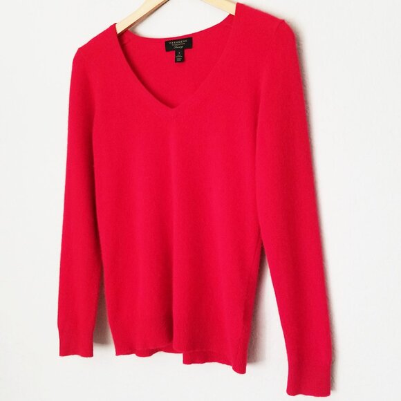 Charter Club Luxury 100% Cashmere V-Neck Sweater S Perfect Red Holiday $159 - Picture 3 of 16